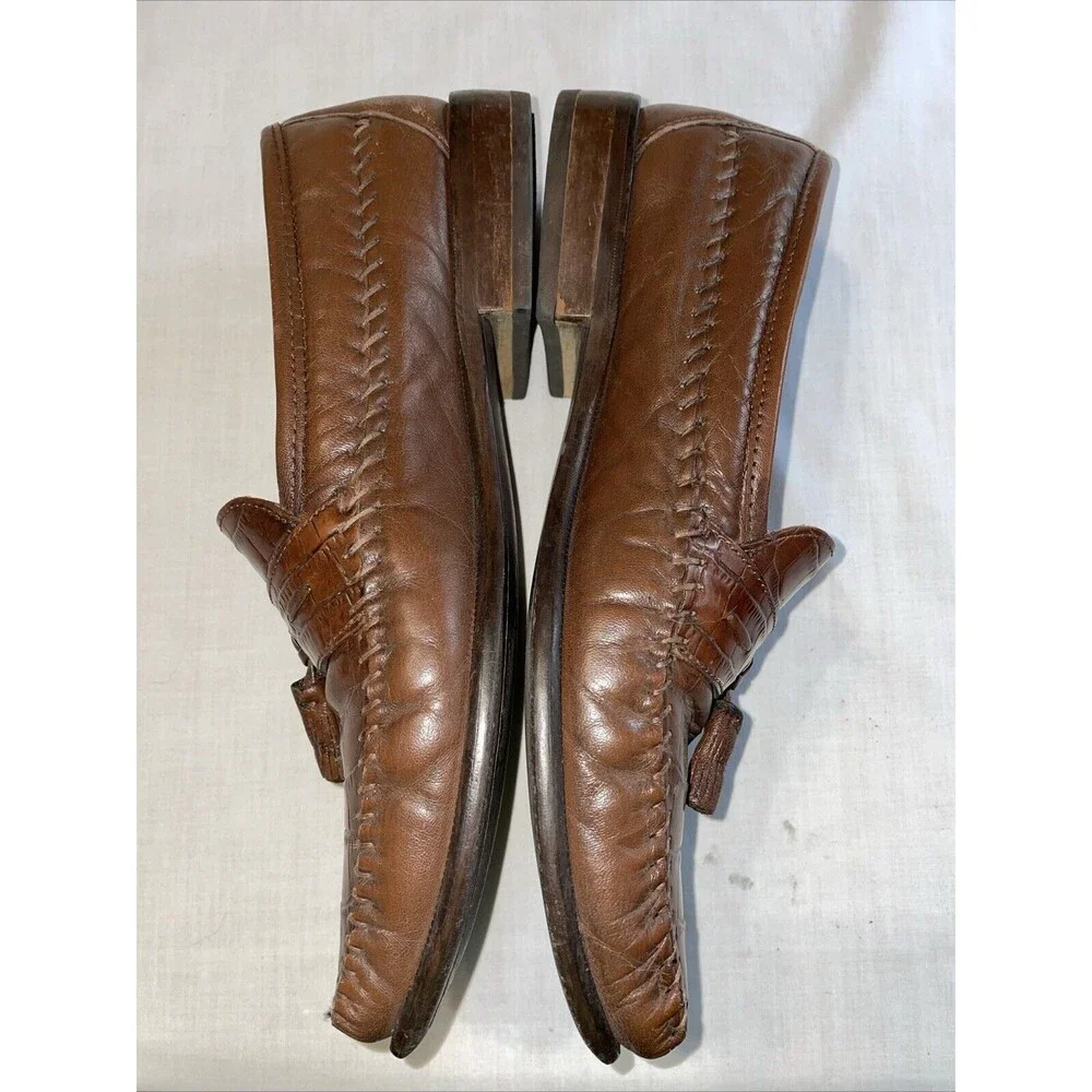 Florsheim Men’s Dressy Loafers Sz 9.5 M Brown Leather Faux Gator Business Formal